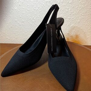 French Connection Black Slingback Women's Shoes Kitten Heels NWT